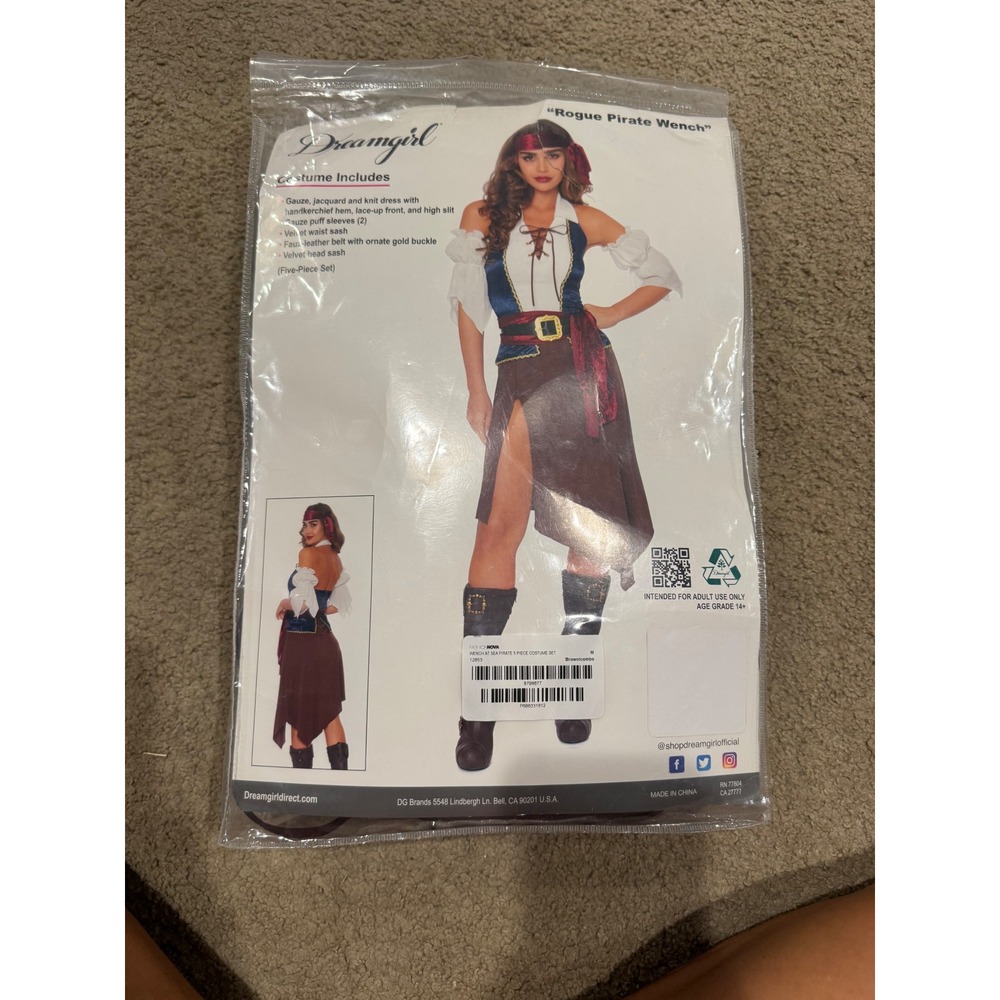 Dreamgirl Rogue Pirate Wench Costume Set Blue Brown Dress Head Sash Belt Medium